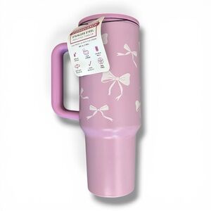 40oz Purple Bow Stainless Steel Tumbler w/ Handle & Straw – NEW